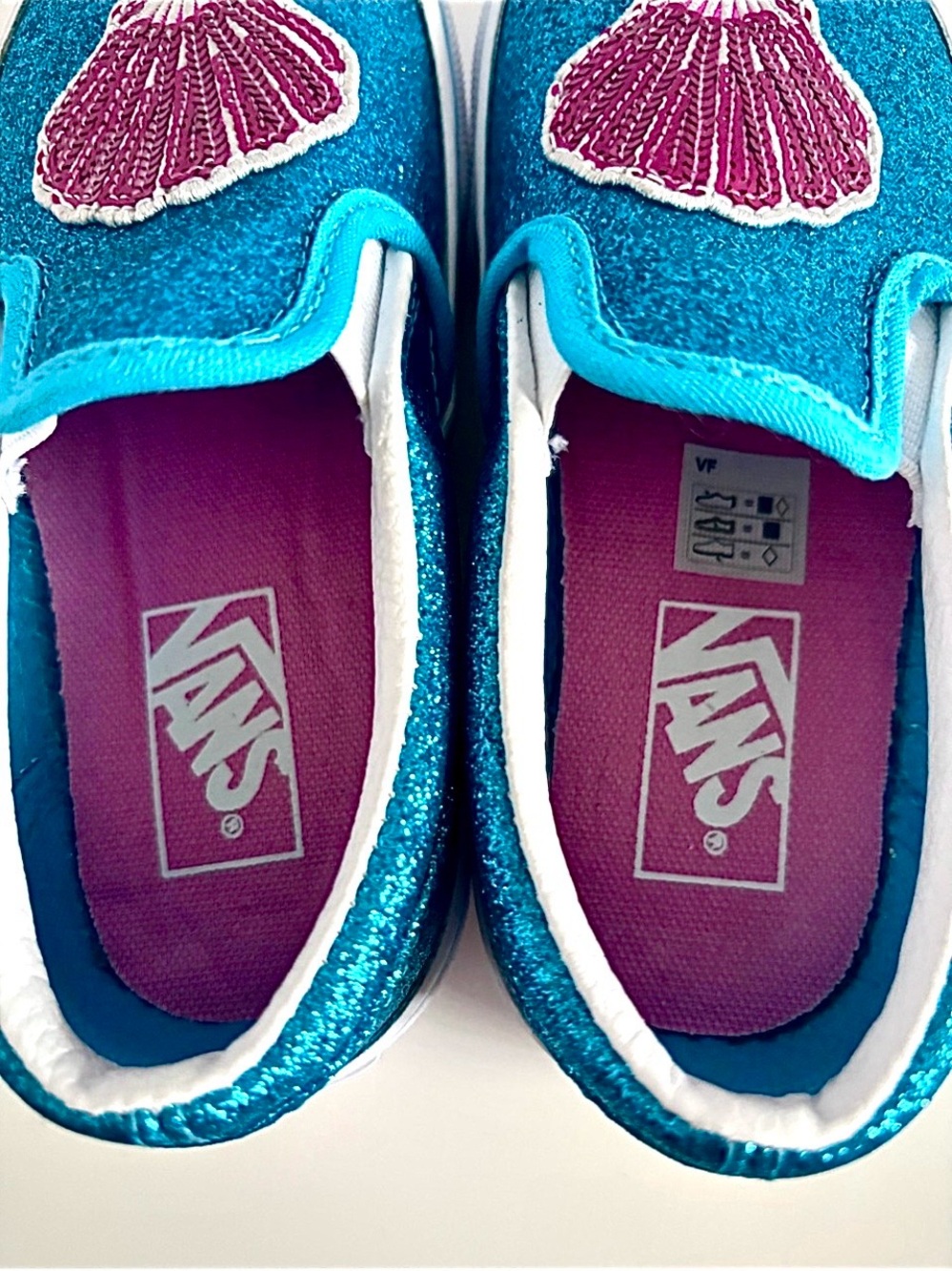 NWT Vans Mermaid Seashell Glitter Slip‑Ons | Toddler 10.5 | Aqua Teal Sparkle - Picture 9 of 11